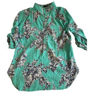 Turquoise/mint and navy floral top by Cals XL